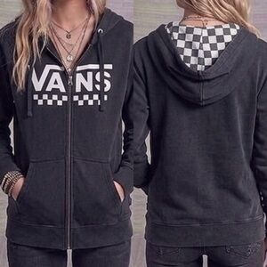 Vans Black Checkerboard Full Zip Hoodie Size M Grunge Skater Y2K